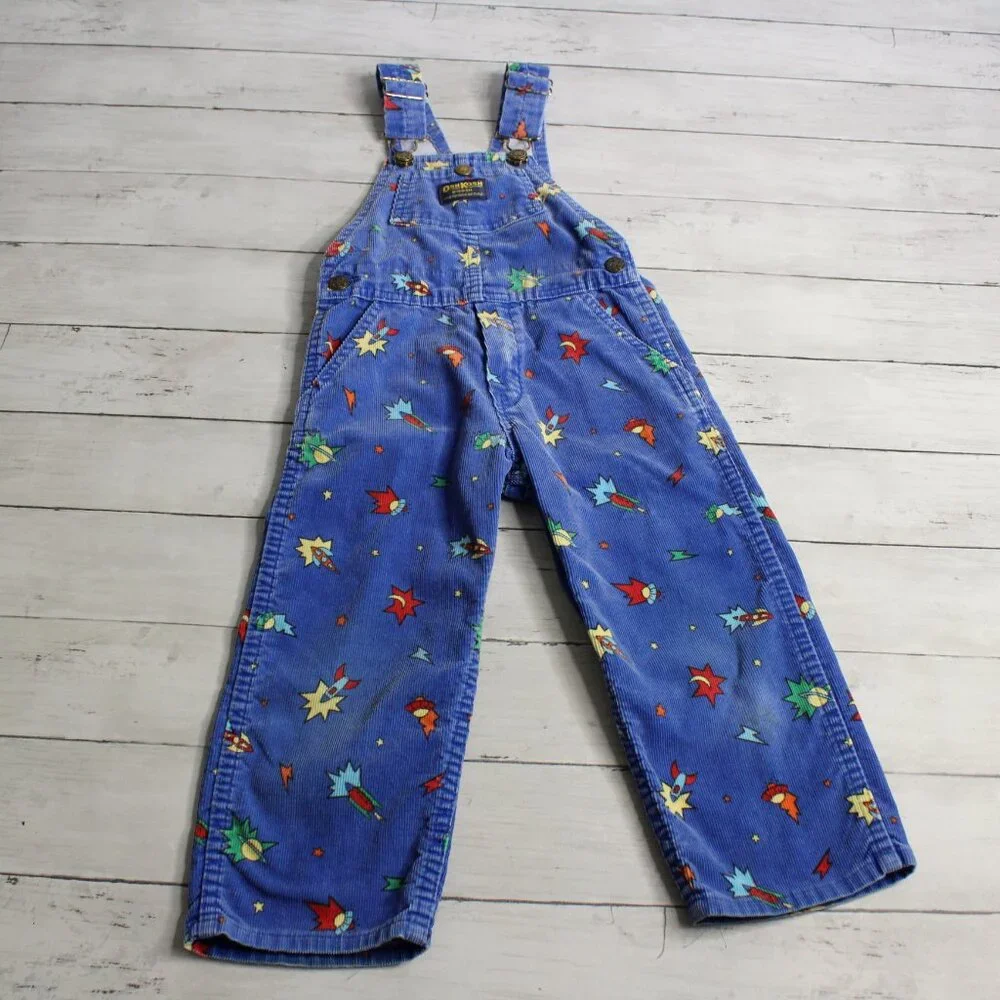 Vintage Oshkosh B'gosh Boy's Vestbak Bib Overalls Size 4T Space Rocket USA